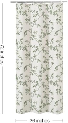 MitoVilla Small Stall Shower Curtain Set 36 x 72, Narrow Half Cotton Floral Cottagecore Spring Shower Curtains for Bathroom, Modern Farmhouse Country Plant Leaves Bathroom Décor