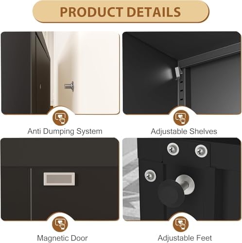 Tall Metal Narrow Bathroom Storage Cabinet 67" H, Tall Black Pantry Cabinets with 4 Adjustable Shelves and 2 Doors for Kitchen, Home Office, Living Room, Dining Room(20 inches Wide)