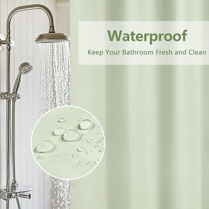 Seenus Waterproof Fabric Shower Curtain Liner with 3 Extra-Large Magnets, 72 x 72 inch Washable Cloth Shower Liner Hotel Quality, Pastel Green Lightweight Shower Curtain for Bathroom