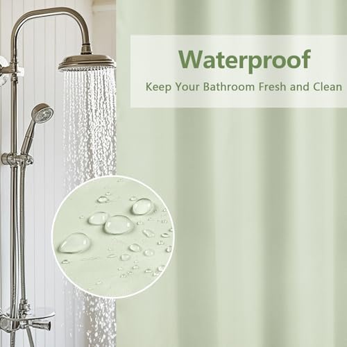 Seenus Waterproof Fabric Long Shower Curtain Liner with 3 Extra-Large Magnets, 72 x 78 inch Extra Long Green Cloth Shower Liner Machine Washable, Hotel Quality Lightweight Shower Curtain for Bathroom