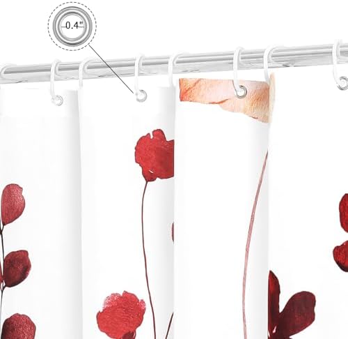 Gibelle Red Linen Shower Curtain, Floral Curtain for Bathroom, 72x72