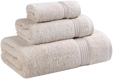 Superior Egyptian Cotton 3-Piece Towel Set, Assorted Towels for Home Bathroom, Master, Guest Bath, Decor Essentials, Includes 1 Bath, 1 Hand, 1 Face Towel/Washcloth, Quick Dry, Absorbent, Stone