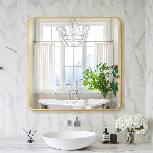 Delma Bathroom Vanity Mirror, Gold Framed Mirror for Over Sink, 30x30