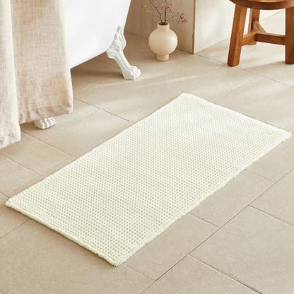 TYUU Cream White Waffle Bath Mat, Boho Bathroom Rugs Non Slip, 48x24