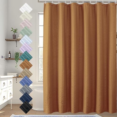 Aiyufeng Gold Shower Curtain for Bathroom, Embossed Textured Fabric Shower Curtain for Bathroom - Soft Cloth & Hotel Spa, Machine Washable, 72X96,Gold