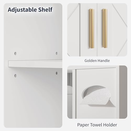 VECELO Over The Toilet Storage Cabinet, Storage Cabinet Over Toilet with Adjustable Shelves & Toilet Paper Holder Stand, Home Space-Saving Toilet Storage, for Bathroom, Restroom, Laundry, White