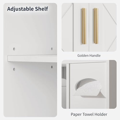 VECELO Over The Toilet Storage Cabinet, Storage Cabinet Over Toilet with Adjustable Shelves & Toilet Paper Holder Stand, Home Space-Saving Toilet Storage, for Bathroom, Restroom, Laundry, White