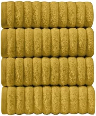 Elegant Comfort Luxury 100% Turkish Cotton Corduroy Ribbed 4 Pack Hand Towel Set 16 x 28 Inch - Absorbent, Super Soft, Quick Dry, Premium Towels for Bathroom, Gym, Spa and Hotel Use, Gold