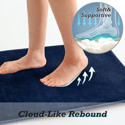 HUXMEYSON Bathroom Rugs Sets 2 Piece, Non-Slip & Quick Dry Bath Mat Set, Ultra Soft Velvet Bath Rugs for Bathroom, Toilet and Shower Floor, Navy