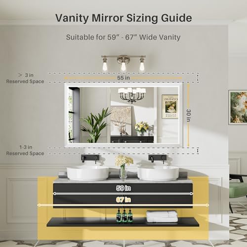 Briivue Bathroom Wall Mirror, White Metal Frame, 55x30 Inch