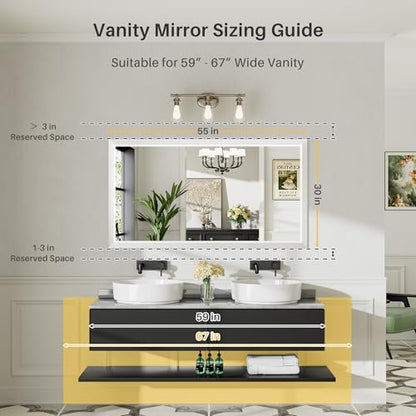 Briivue Bathroom Wall Mirror, White Metal Frame, 55x30 Inch
