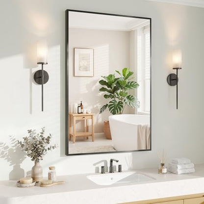 Koonmi Black Rectangle Wall Mirror, 20x30 Inch Bathroom Mirror, Aluminum Frame Vanity Mirror for Entryway, Living Room, Bedroom, Hangs Horizontally or Vertically