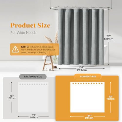 BTTN 84x72 Wide Linen Textured Waterproof Cloth Shower Curtain, Grey/Gray