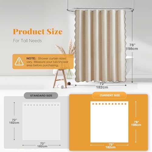BTTN 72x78 Boho Scalloped Linen Textured Cloth Shower Curtain, Beige/Cream