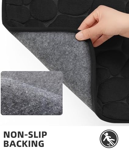 YIHOUSE Memory Foam Bath Mat Cobblestone Bathroom Rugs Super Water Absorbent Bath Mats for Bathroom Machine Washable Bath Rugs(20 x 24,Black)
