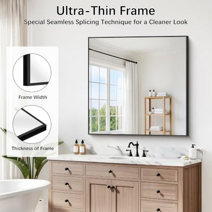 DESBING 36" x 36" Bathroom Mirror, Black Metal Frame Wall Mirror