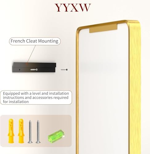 24"X48" Large Gold Metal Framed Bathroom Mirror for Wall, Large Mirrors for Spacious Rooms,Gold Rounded Rectangle Mirror, Brushed Gold Bathroom Vanity Mirror Farmhouse, Anti-Rust, Tempered Glass