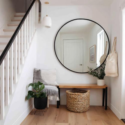Sunniry Large Round Mirror 42 inch, Black Circle Mirror, Matte Metal Frame
