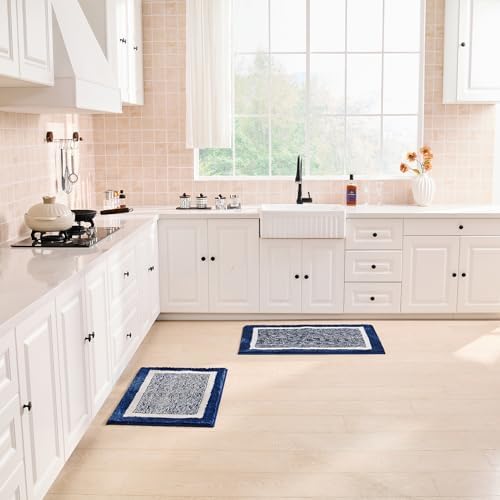 CozeCube Navy Blue Bath Mat 24"x16" Non Slip Washable Rug