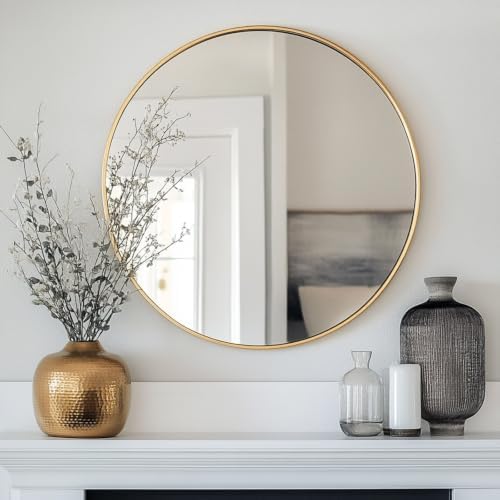 Oruii Small Round Mirror, 16 inch Gold Circle Mirror, Gold Metal Frame