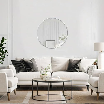 20 inch Round Mirror Silver, Circle Mirror, Brushed Nickel, Chrome