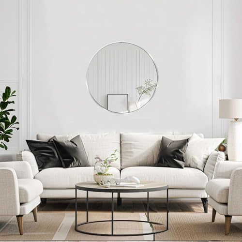 28 inch Round Mirror Silver, Circle Mirror, Brushed Nickel, Chrome