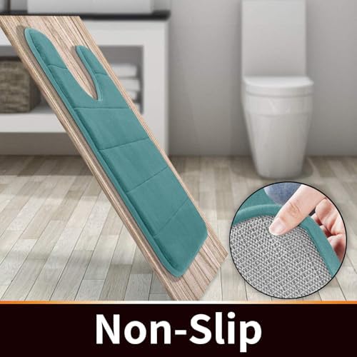 Yimobra Memory Foam Toilet Bath Mat U-Shaped, Commode Contour Rug, Soft and Comfortable, Super Water Absorption, Non-Slip, Thick, Machine Wash and Easier to Dry for Bathroom, 24 X 24, Teal