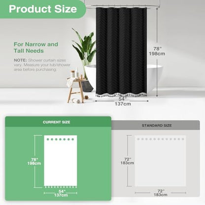Dynamene Stall Boho Farmhouse Shower Curtain Tufted Chevron 54"x78" Black