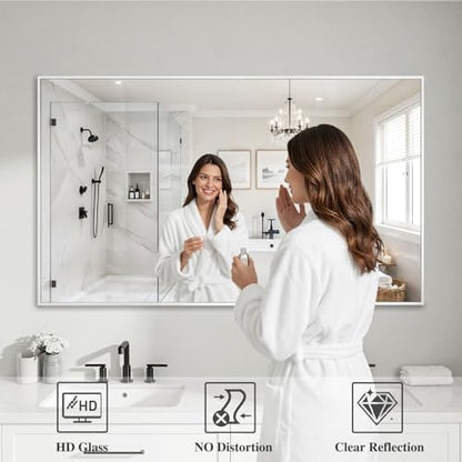 Koonmi White Rectangle Wall Mirror, 30x55 Inch Bathroom Mirror, Aluminum Frame Vanity Mirror for Entryway, Living Room, Bedroom Bathroom, Hangs Horizontally or Vertically