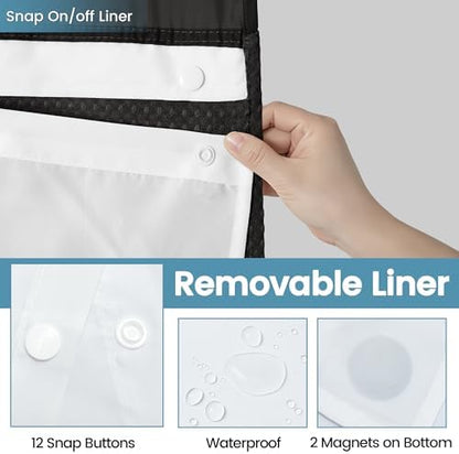 EUTXL Heavyweight No Hook Shower Curtain with Liner, Black, 54x80