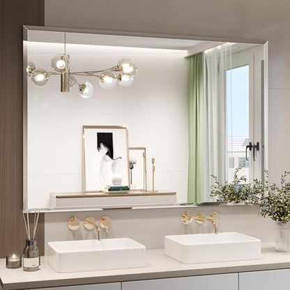 Frameless Bathroom Mirror, 55"x36" Beveled Bathroom Mirror