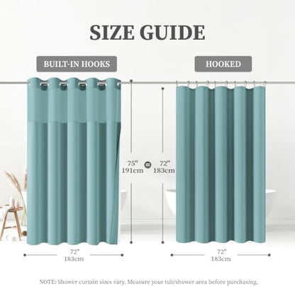 BTTN Teal Ringless Linen Textured Shower Curtain with Snap in Liner, 72x75