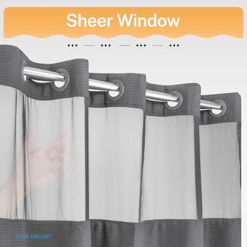 River Dream Heavyweight Waffle No Hook Shower Curtain with Liner,Gray,71x86