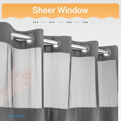 River Dream Heavyweight Waffle No Hook Shower Curtain with Liner,Gray,71x80