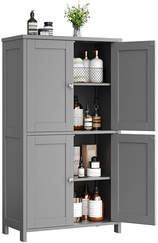 Shintenchi Bathroom Storage Cabinet with Doors and Shelves, Floor Cabinets for Washroom Furniture, Laundry Room, Organization with Adjustable Shelf, Gray