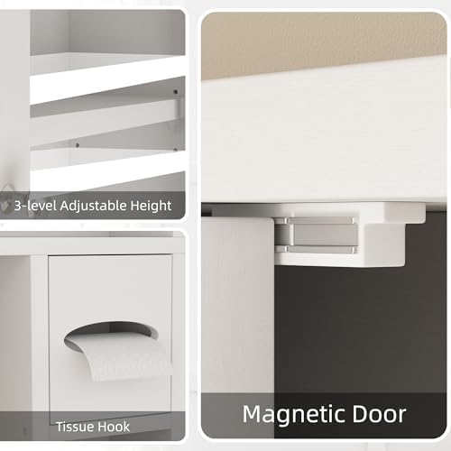 Shintenchi Over the Toilet Storage Cabinet, Bathroom Storage Cabient with Barn Doors, Bathroom Storage Shelf Organizer with Toilet Paper Holder, Adjustable Shelf and Anti-Tip Device, White