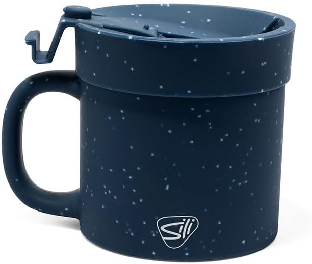 Silipint 16oz Silicone Coffee Mug Tumbler with Flip Lid – Unbreakable Dishwasher Safe Microwave Oven & Freezer Compatible – Cup for Coffee Tea or Cold Drinks (Speckled Blue) Pack of 1