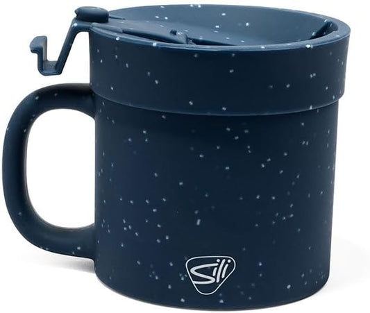 Silipint 16oz Silicone Coffee Mug Tumbler with Flip Lid – Unbreakable Dishwasher Safe Microwave Oven & Freezer Compatible – Cup for Coffee Tea or Cold Drinks (Speckled Blue) Pack of 1