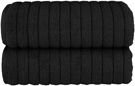Elegant Comfort 100% Turkish Cotton Corduroy Ribbed Luxury Soft 2 Pack Bath Towels 27 x 54 Inch - Ultra Plush, Absorbent, Quick Dry, Hotel Spa Quality Towels for Bathroom Essentials, Black