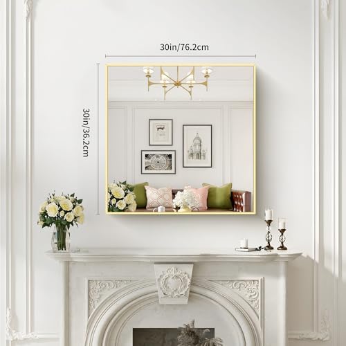 COFENY Gold Bathroom Mirror for Wall, 30x30 Inch Square Mirrors with Metal Frame, Modern Vanity Wall Mirror Decor for Bathroom Living Room, Entryway Hangs Horizontal or Vertical