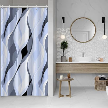 Sky Blue Striped Stall Shower Curtain with Hooks, 48x72 Inch