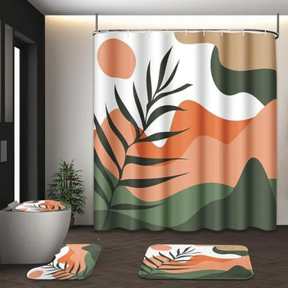 Bathroom Sets with Shower Curtain and Rug 4 Pcs, Boho Sun Mountain