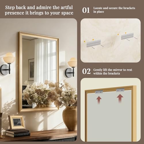 2 Pack 24x36 Inch Brushed Gold Bathroom Mirrors for Over Sink