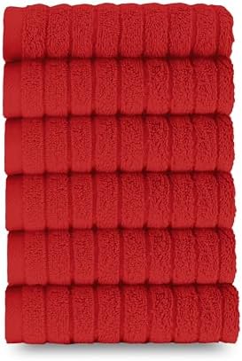 Elegant Comfort 100% Turkish Cotton Corduroy Ribbed Luxury Washcloths 6 Pack Soft 13 x 13 Inch - Higly Absorbent, Durable, Quick Dry, Spa Premium Hotel Quality for Bathroom or Travel, Red