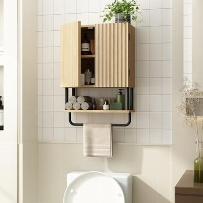 RUSTOWN Fluted Bathroom Wall Cabinet with 2 Doors, 3-Tier Medicine Cabinet
