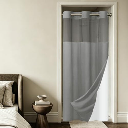 SORTTO No Hook Slub Shower Curtain with Liner, 48x74, Grey