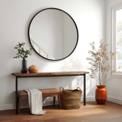 Sunniry Big Circle Mirror 36 inch, Black Round Mirror, Matte Metal Frame