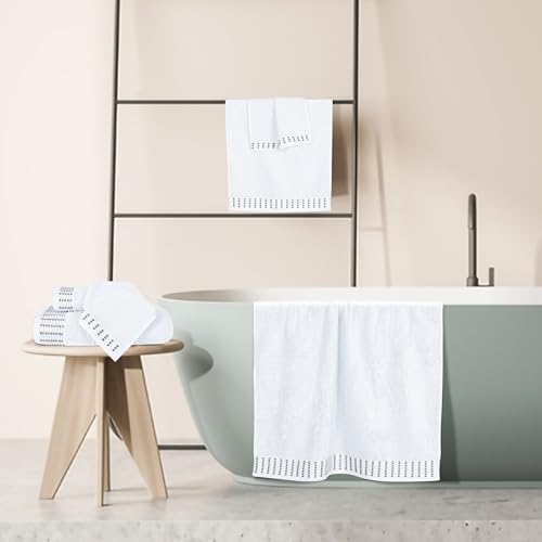 BELIZZI HOME Ultra Soft 6 Pack Cotton Towel Set, Contains 2 Bath Towels 28x55 inch, 2 Hand Towels 16x24 inch & 2 Wash Cloths 12x12 inch, Ideal Everyday use, Compact & Lightweight - White