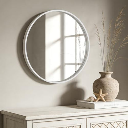 WallBeyond Round Wood Mirror 24 inch Circle Wall Mirror for Bathroom Round Wall Mirror for Wall Decor, Vanity, Entryway Living Room (White)