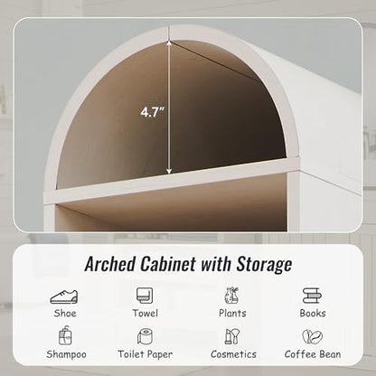 IFBUY 67" Tall Arched Bathroom Storage Cabinet, 8-Tier Modern Farmhouse Storage Cabinet with Adjustable Shelves, Wood Freestanding Cabinet for Bathroom, Living Room, Entryway, Hallway (Antique White)